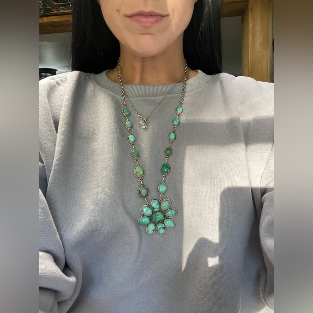 Authentic sterling Navajo turquoise lariat necklace